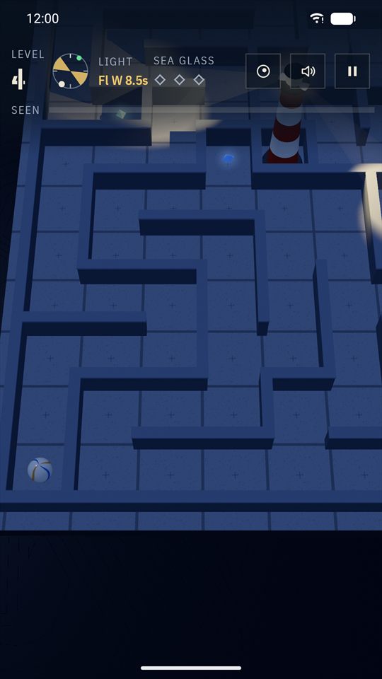 Level 4: a longer maze, with a lit patch where the beam is passing.
